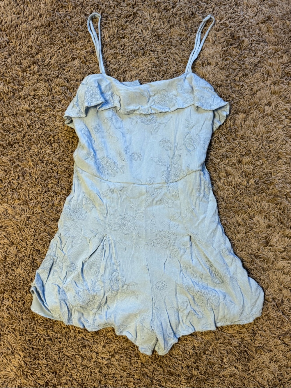 mi ami Light Blue Embroidered Tank Romper